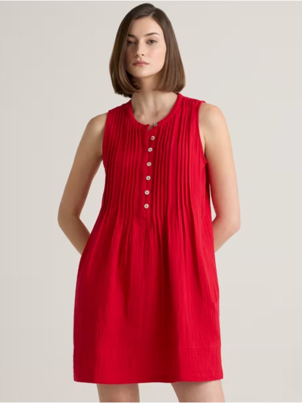 Quince Organic Cotton Gauze Sleeveless Swing Dress Wild Cherry XS